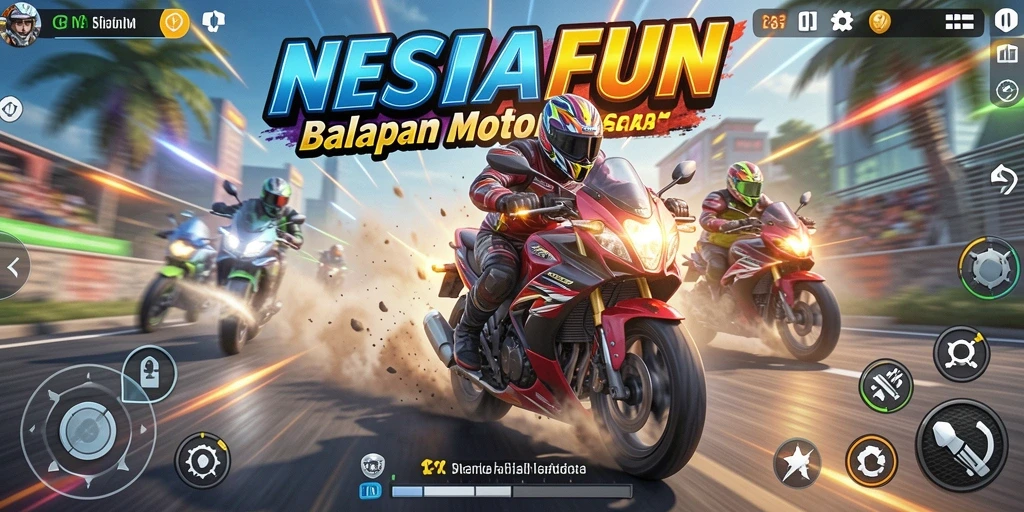 Gameplay seru dari NESIAFUN dengan balapan motor yang mendebarkan.