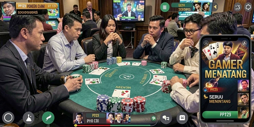 Menampilkan gameplay seru dalam aplikasi PP123 poker.