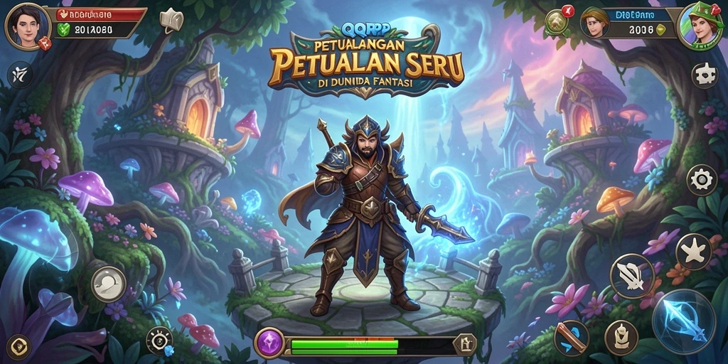 Screenshot menunjukkan karakter utama menjelajahi hutan misterius di QQRP.